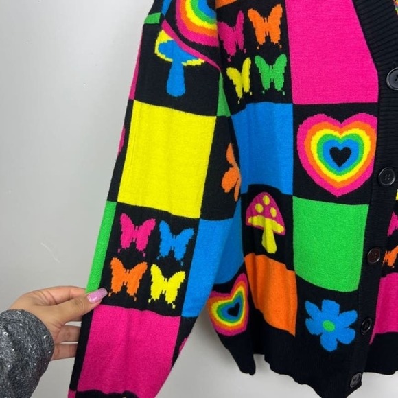 Social Collision Rainbow Retro Patchwork Knit Cardigan Womens Size small NWT - Picture 4 of 8